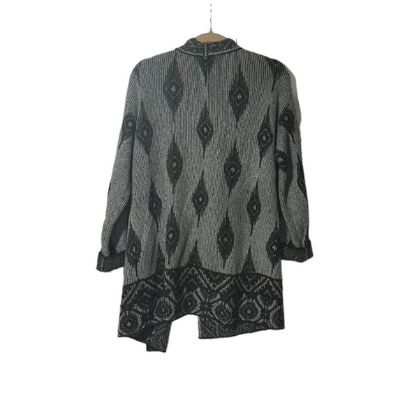 Lucky Brand Aztec Print Cardigan Open Sz Large Gray Black Long Line Tribal Wool - Picture 3 of 8